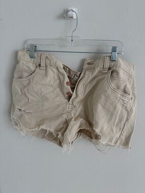 We The Free Cream Distressed Denim Shorts